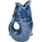 Pichet ou vase cramique poisson bleu fonc