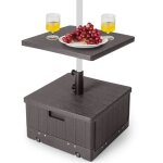 Pied de parasol carr� en hdpe, base de parasol avec plateau de table, support de parasol avec roues et ...