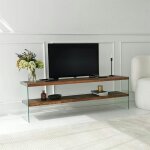 Pier import - banc tv en bois brun et verre - 2 niveaux, 140 cm lhasa
