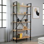 Pier import - biblioth�que �tag�re noire, 5 plateaux effet ch�ne clair jena