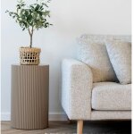 Pier import - bout de canap� design - forme ronde stri�e, beige naturel trinite