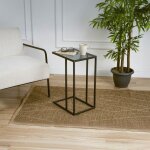 Pier import - bout de canap� m�tal noir ? plateau verre fum� design tulum