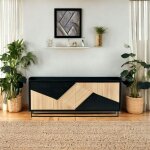 Pier import - buffet 4 portes bois noir et blanc anina