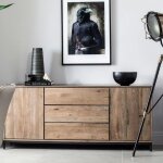 Pier import - buffet contemporain chne massif encadrement mtal noir hudson