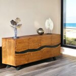 Pier import - buffet moderne bois recycl teck laque noire 200 cm barbade