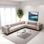 Pier import - canap� d'angle beige en velours capitonn� - c�t� droit dover