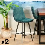 Pier import - chaise de bar en velours bleu à double coussinage (lot de 2) oka Pier import - chaise de bar en velours bleu à double coussinage (lot de 2) oka