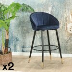 Pier import - chaise de bar en velours bleu forme coquillage (lot de 2) hawai