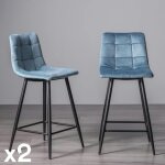 Pier import - chaise de bar en velours bleu motif carreaux (lot de 2) alta Pier import - chaise de bar en velours bleu motif carreaux (lot de 2) alta