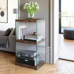 Pier import - colonne vitrine design - bois brun, 3 plateaux lhasa Pier import - colonne vitrine design - bois brun, 3 plateaux lhasa