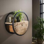 Pier import - etagre murale ronde bois recycl brut 1 tiroir d50 cm cyclades
