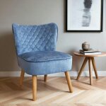 Pier import - fauteuil bleu tissu chenille - pieds bois, motif crois� iena