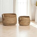 Pier import - panier de rangement rond avec poign�es, en feuille de bananier (lot de 2)