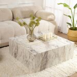 Pier import - table basse carr�e design effet marbre blanc marfa