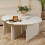 Pier import - table basse ronde blanche effet bois - design puzzle marfa