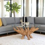 Pier import - table basse ronde en racine de teck Ø110 cm - plateau verre arizona Pier import - table basse ronde en racine de teck Ø110 cm - plateau verre arizona