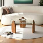 Pier import - table basse ronde en verre - 3 pieds bois brun anzio