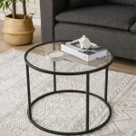 Pier import - table basse ronde verre ?60 cm - structure m�tal noir tulum