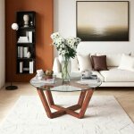 Pier import - table basse ronde verre et bois brun - pieds croisés anzio Pier import - table basse ronde verre et bois brun - pieds croisés anzio