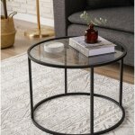Pier import - table basse ronde verre fum� ?60 cm - structure noire tulum