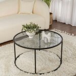 Pier import - table basse ronde verre fum ? cadre noir ?80 cm tulum
