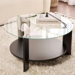 Pier import - table basse verre double plateau - effet bois noir salta