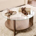 Pier import - table basse verre double plateau - effet bois de noyer salta Pier import - table basse verre double plateau - effet bois de noyer salta