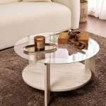 Pier import - table basse verre double plateau - effet travertin salta Pier import - table basse verre double plateau - effet travertin salta