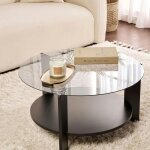Pier import - table basse verre fum double plateau - effet bois noir salta