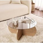 Pier import - table basse verre fum� - pied en croix effet ch�ne clair salta