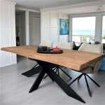 Pier import - table pied central en chne brun avec bords naturels 200 cm palerme