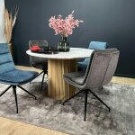 Pier import - table ronde marbre et bois d 120 cm massa