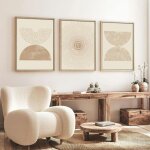 Pier import - tableau abstrait beige ? formes rondes, cadre (lot de 3)