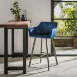 Pier import - tabouret de bar avec accoudoirs en velours bleu melbourne