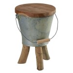 Pier import - tabouret 'seau' avec anse en teck massif naturel et zinc d31cmxh45cm town
