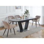 Deco in paris - table  manger rectangulaire  rallonge plateau cramique gris