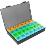 Pilulier hebdomadaire 28 compartiments 4 semaines couvercle rabattable organisation mdicaments quotidienne ...