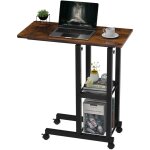 Pipipoxer - table roulante - table d'appoint mobile rglable en hauteur - 2 tagres - marron