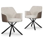 Deco in paris - lot de 2 chaises avec accoudoir en tissu bouclette beige et