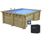 Piscine bois rectangle   maldives   - 3. 20 x 3. 20 x 1. 24 m + pompe � chaleur 3. 5 kw / h - hayward ...