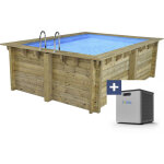 Piscine bois rectangle   zanzibar   - 3. 50 x 2. 30 x 1. 24 m + pompe � chaleur 3. 5 kw / h - hayward ...