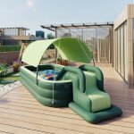 Piscines de natation pour enfants de famille de grande taille avec toboggan gonflable et canope, cour ...