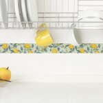 Frise d�corative adh�sive, citrons dessin�s sur fond bleu clair, inspiration nature, 5 cm x 300 cm