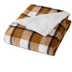 Plaid 125x150 cm - ecossais camel, tartan et sherpa - marron
