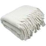Plaid aspect mohair � franges torsad�es blanc 130x180 cm