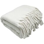 Plaid aspect mohair  franges torsades blanc 70x180 cm