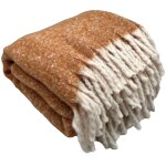 Plaid aspect mohair  franges torsades marron clair 70x180 cm