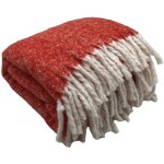 Plaid aspect mohair  franges torsades rouge 70x180 cm