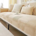 Plaid canap� beige clair 70x180 cm, couverture douce lavable, prot�ge canap� chaud et d�coratif