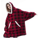Plaid  capuche adulte plaid pull couverture canap polaire avec manche femme homme avec poches portables ...